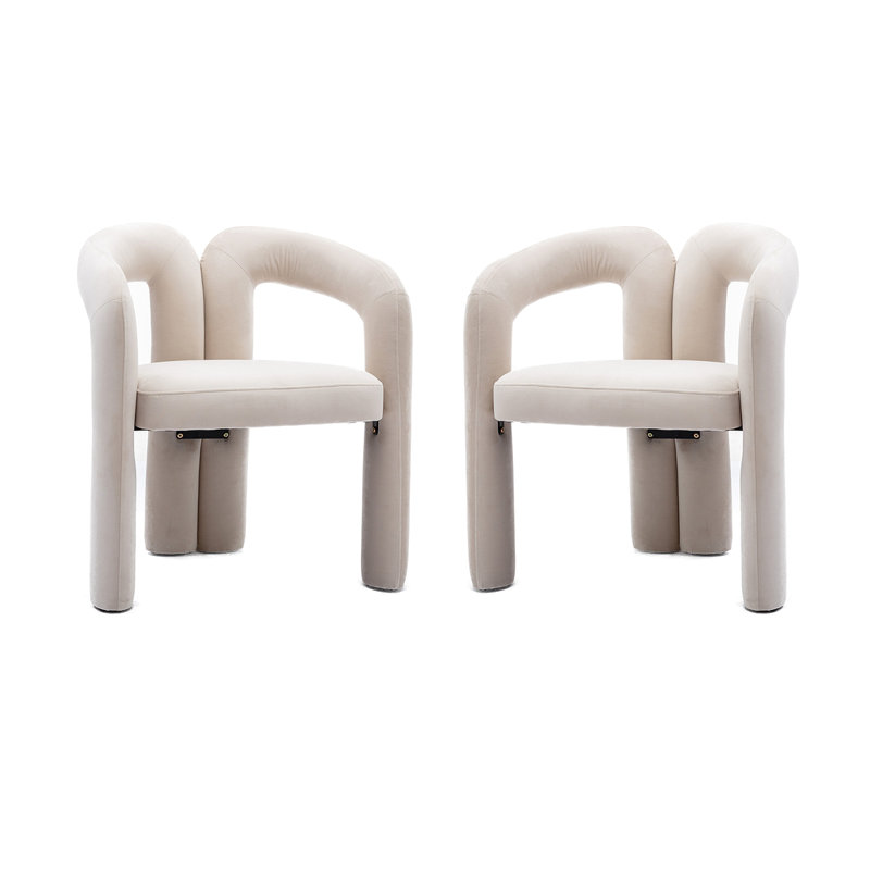 Chaises d'appoint pour salon, ensemble de 2, Velours beige, H 27,95 po x l 25,2 po x P 19,88 po