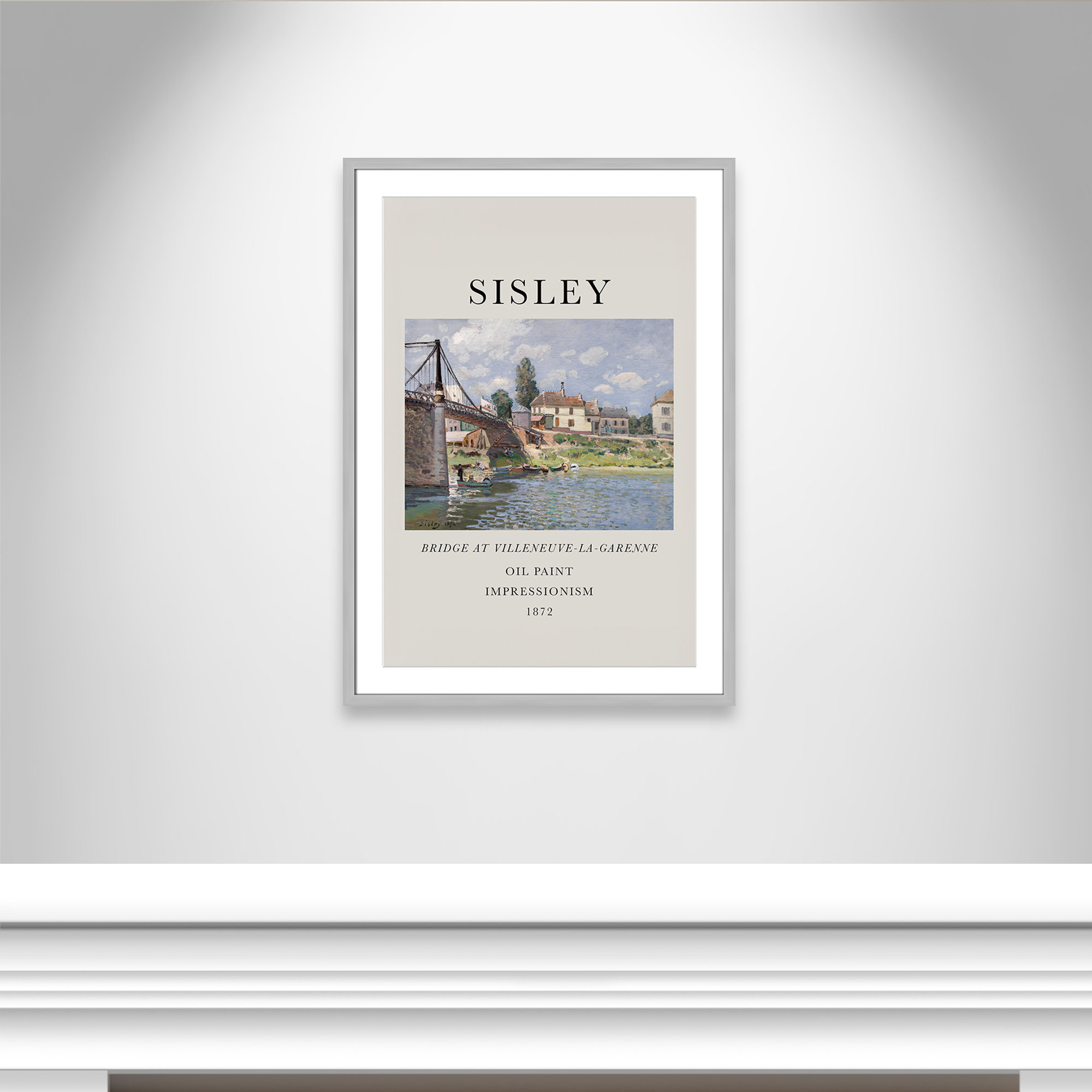 Old Masters Collection " The Bridge At Villeneuve " by Alfred Sisley, Silver Single Picture Frame, Yes