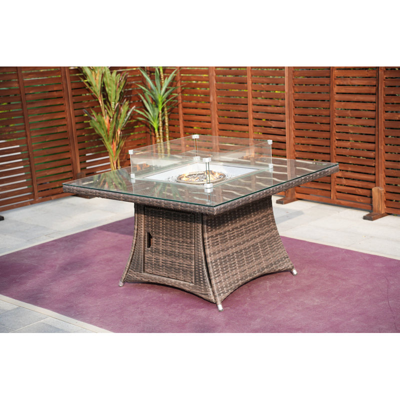 Lepley Square Aluminum Propane Fire Pit Table with Lid