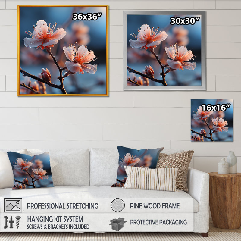 Winter Cherry Blossoum Flowers I - Plantes et fleurs, art mural, Cadre flottant brun, H 16 po x l 16 po x P 1 po