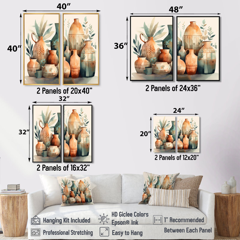 Vase en céramique orange et vert Soulful I - grandes impressions sur toile Boho Pottery, Noir, H 36 po x l 48 po