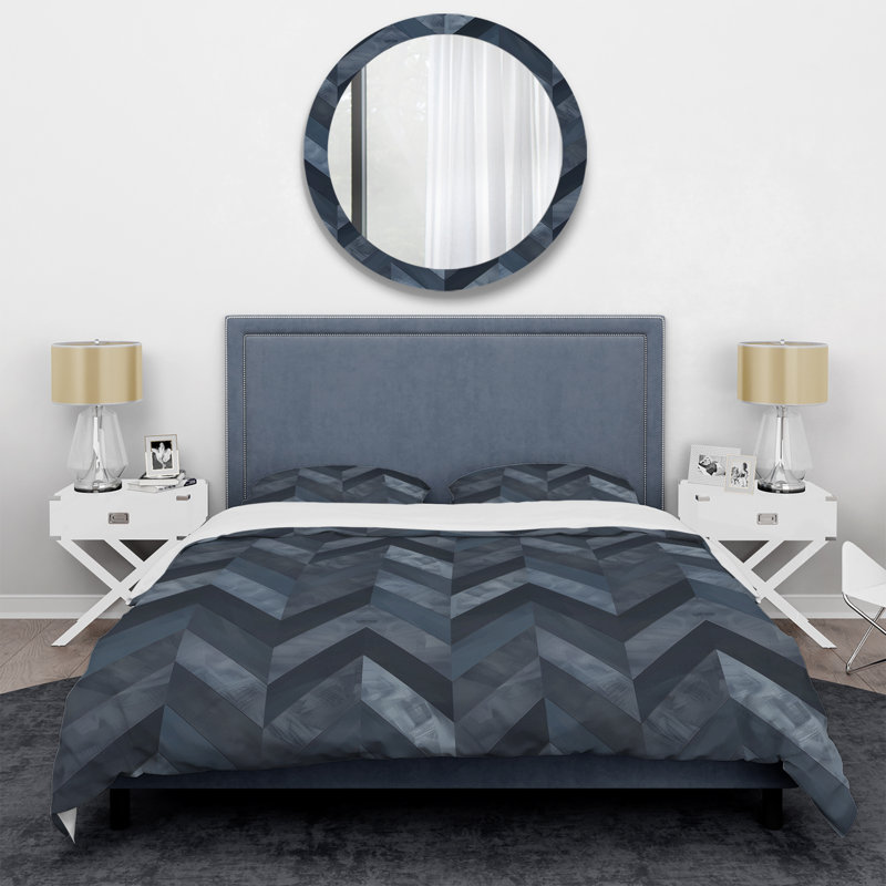 Ensemble de housse de couette moderne à chevrons gris Dynamic II, Housse de couette simple et deux taies décorative