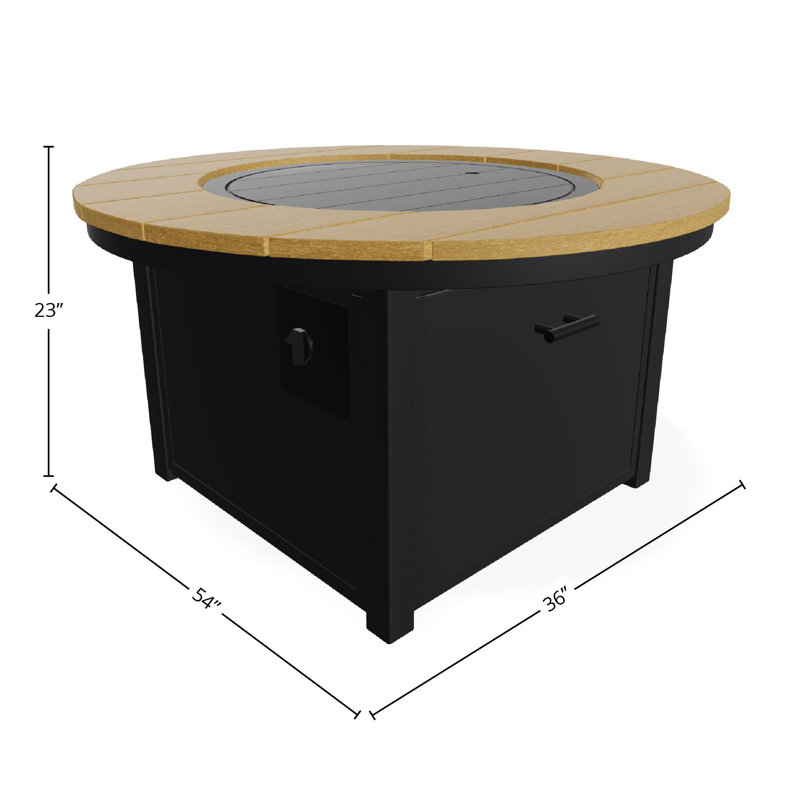 Table de foyer 42 po ronde en polymère rustique avec tablette au propane, Noir / Lagune