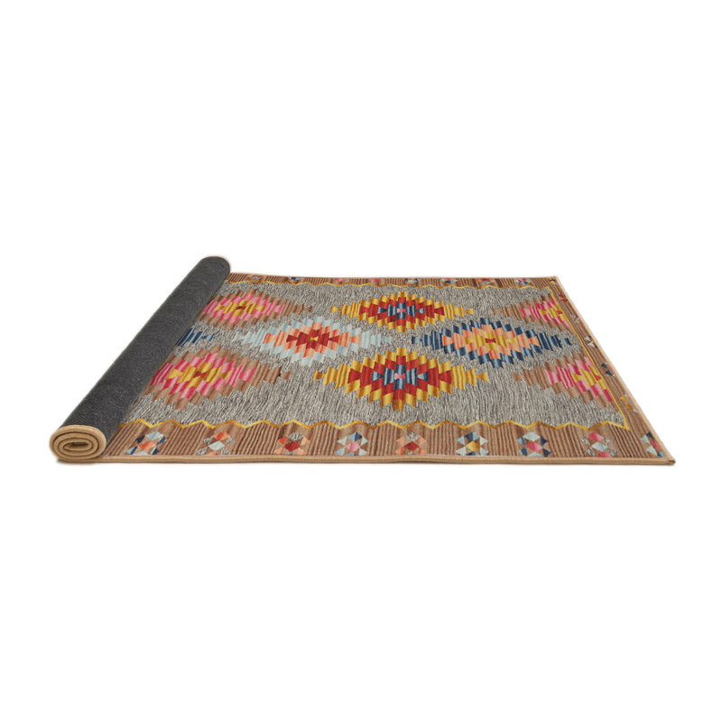 Tapis gris / orange / brun Southwestern, Rond 6 pi