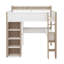 Lit mezzanine en bois pleine grandeur avec tablettes, portemanteaux et bureau-843488842
