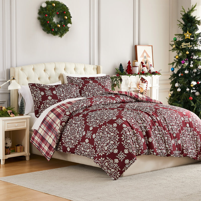 Ensemble de literie réversible Southshore Fine Linens Christmas Carol, en microfibre brossée 100 g/m², comprenant une housse de couette et deux taies d'oreiller (taille King/California King).