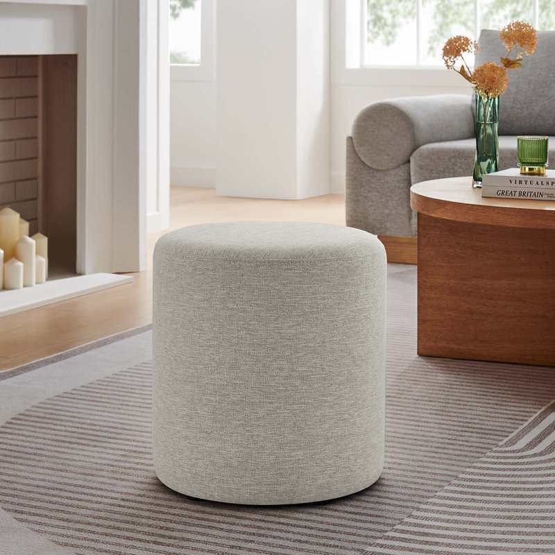 Modway Callum Upholstered Ottoman, Heathered Weave Ivory Fabric