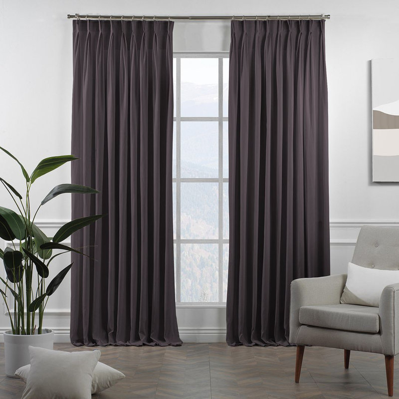Panneau de rideau simple décoratif à double pincement très long et très large, L 100 po x L 216 po, Gris foncé