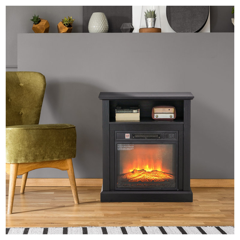 Foyer électrique autoportant de 27 pouces avec manteau de cheminée HOMcom, insert de chauffage 1400W, effet de flamme 3D réaliste, télécommande, panneau de particules noir
