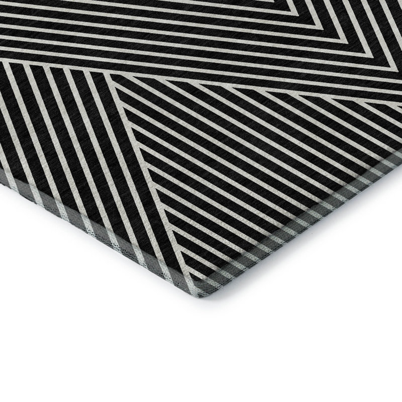 Tapis noir Prisco lavable à la machine de qualité supérieure, Rectangle 9 pi x 12 pi