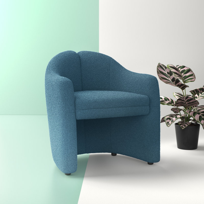 Fauteuil demi-tonneau en polyester touffeté de 28 po Acke, Polyester ivoire