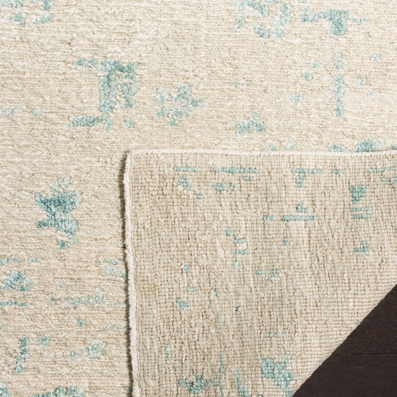 Rectangle Centennial Floral Hand-Knotted Wool/Viscose Area Rug in Silver/Light Blue, Rectangle 6' x 9'
