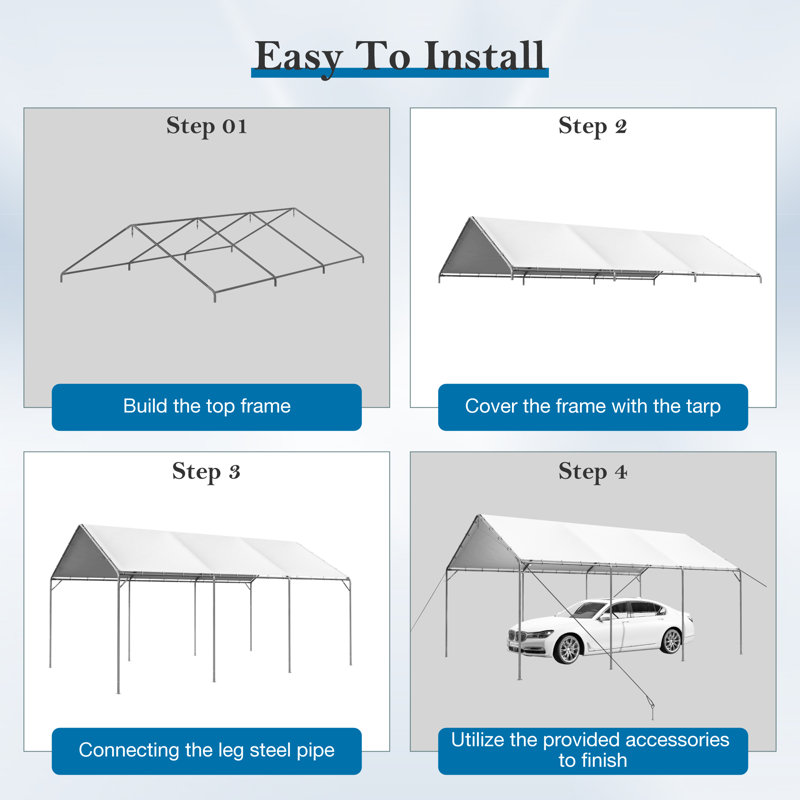 20 Ft. W x 12 Ft. D Canopy Car Canopy Garage Boat Shelter Party Tent for SUV, Truck, Boat