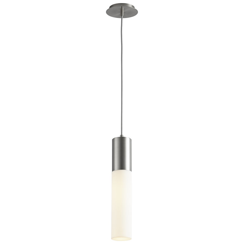 Gathard 1 - Light LED Single Pendant, Satin Nickel, 18" H x 3.5" W x 3.5" D, Matte Opal