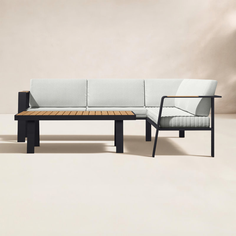Raven Teak 4 - Person Modular Patio Conversation Set with Cushions, Taupe