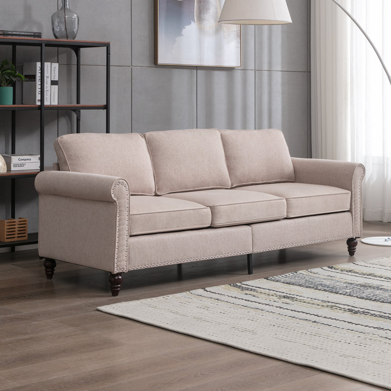 Upholstered 76.3'' Sofa, Beige Linen Blend 2