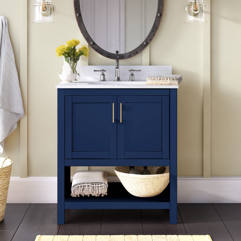 Scottsbluff 30'' Single Bathroom Vanity with Engineered Marble Top, Blue