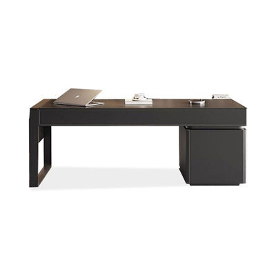 Black Rectangular Manufactured Wood + Carbon Steel with 5 drawers Desk
