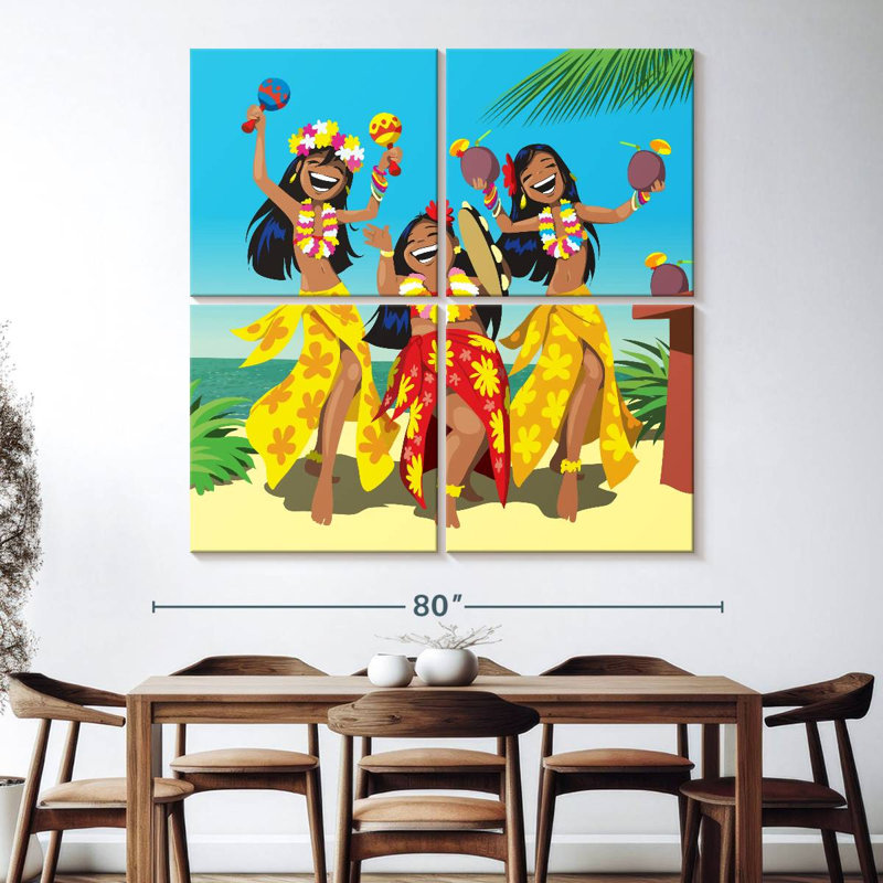 Enn Hawaiian Hula Dancers, H 74 po x l 74 po