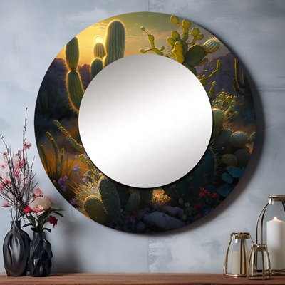 Cactus In Desert III - Mountains Round Mirror Wall Decor_MTMIR59152