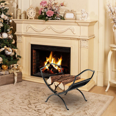 19 Inch Folding Fireplace Log Rack With Convenient Handle