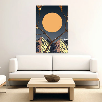 Moonlit Mountain Blossoms Peaceful Serene Traditional Landscape Mountain Wall Art Print 1 Piece Wrapped Canvas Wall Art