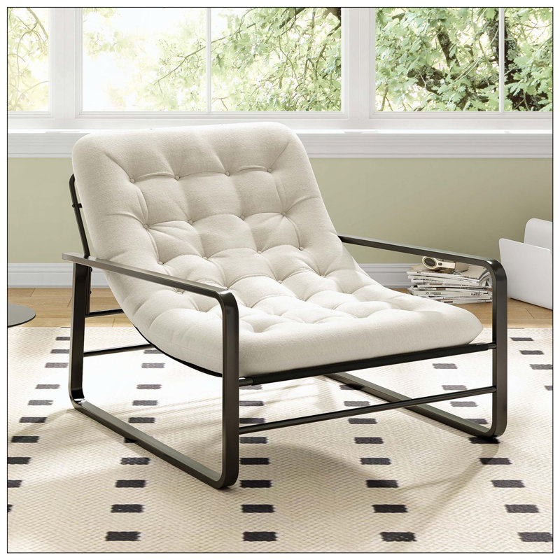 Chaise Mid-Century Sherpa Boucle, H 31,5 po x l 36,2 po x P 46,5 po, Beige