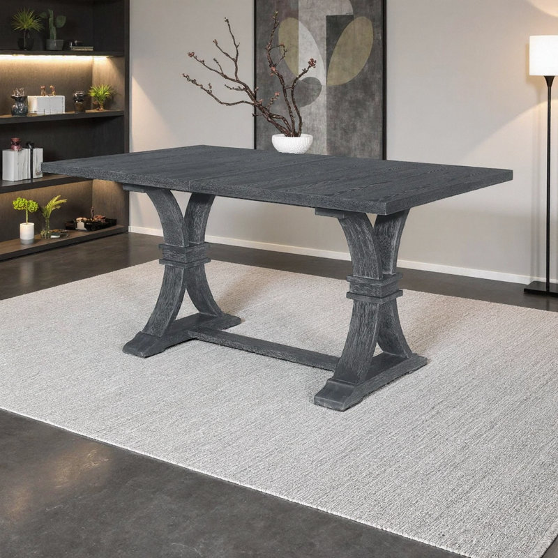 Gray Rustic Extendable Rubberwood Dining Table for Six with X-Frame