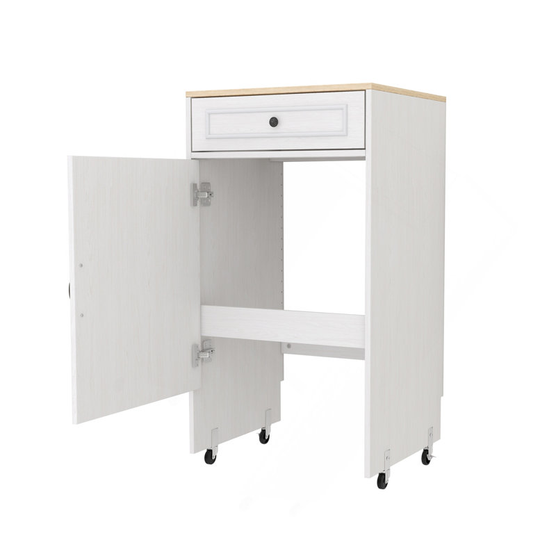 Robot aspirateur avec roulettes, support de rangement pour robot avec portes et tiroirs, table d'appoint pour salon, bureau personnel, cuisine - blanc antique