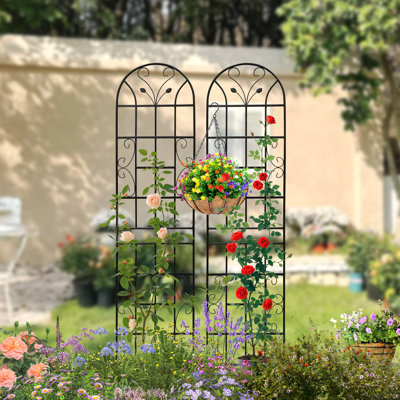 86.7'' H X 19.7'' W Metal Garden Trellis Vintage Arched Panels For Climbing Vines