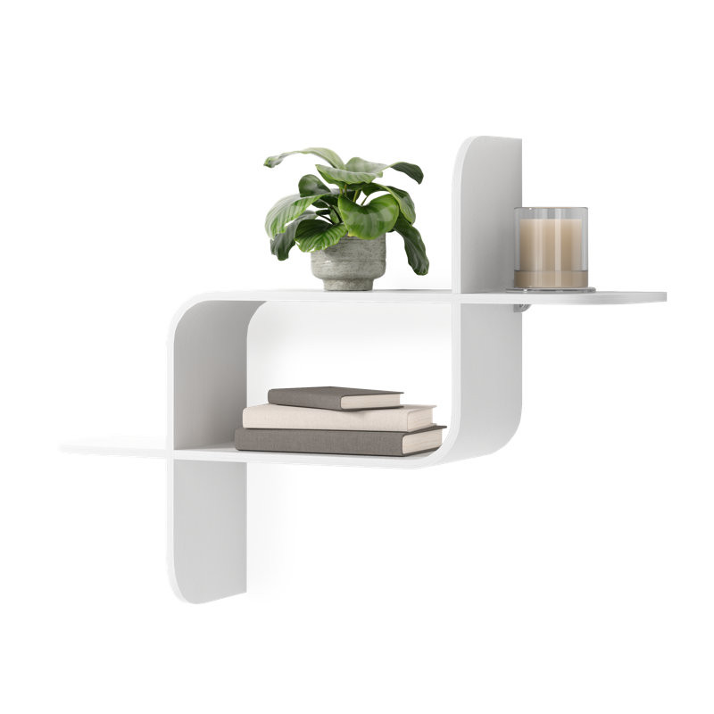 White Modern Bentwood 2-Tier Floating Wall Shelf