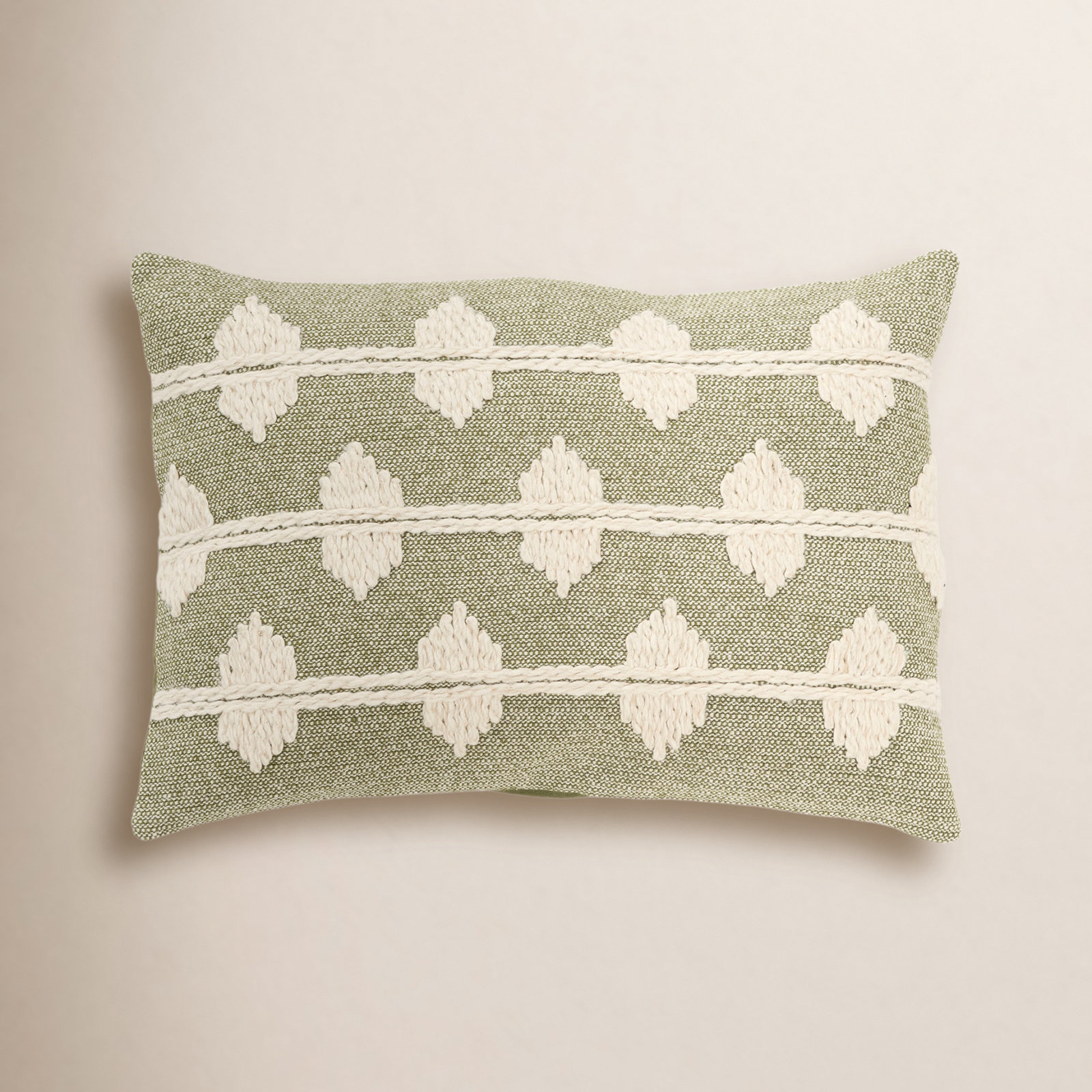 Heiden 20" x 14" Embroidered Throw Pillow, Green