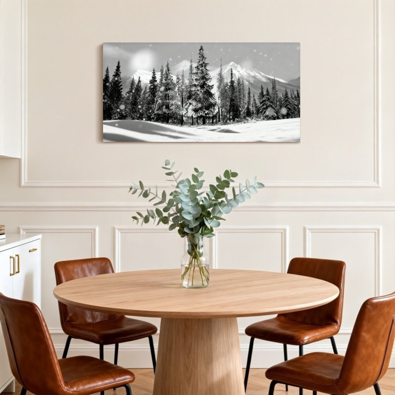 Paysage et nature, forêt d'hiver, montagne enneigée, reproduction de paysage, H 16 po x l 32 po