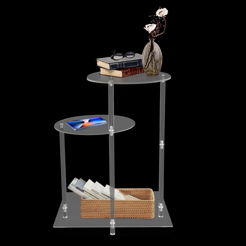Modern Clear 3-Tier Round Side Table, Space-Saving End Table for Living Room & Small Spaces, 23.5" H(Round)