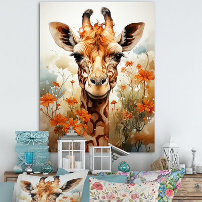" Cute Giraffe In Flowers Field "