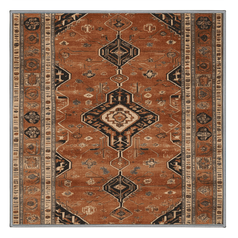 Machine Washable Persian Brown Area Rug, Square 4'