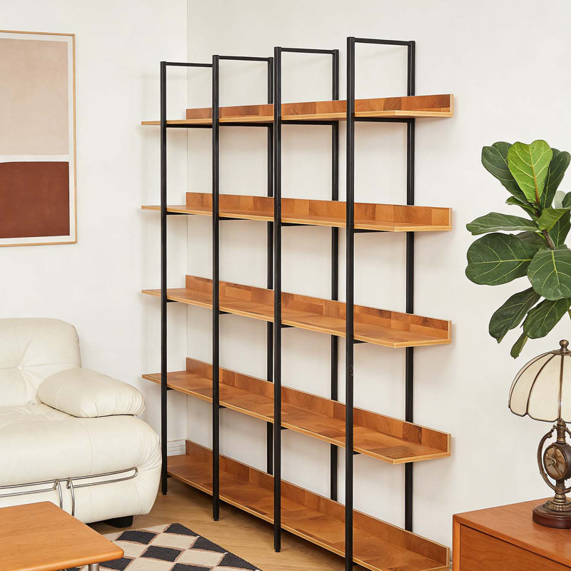 5 Tier Vintage Industrial Style Bookcase, Black/Brown