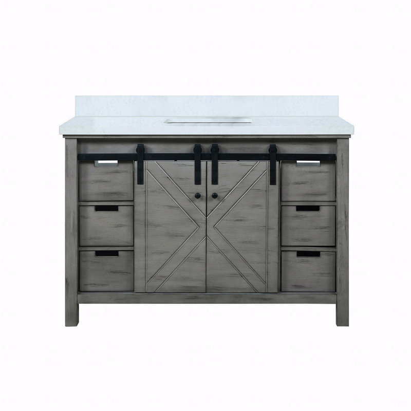 Meuble-lavabo simple en marbre de culture 48 po de largeur x 22 po de profondeur, Gris, Marbre de culture blanc