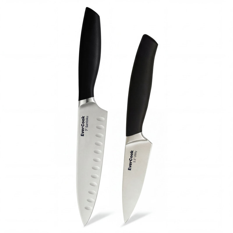 EverCook 7” Santoku Knife and 5.5” Utility Knife Set, Stainless Steel Cutlery