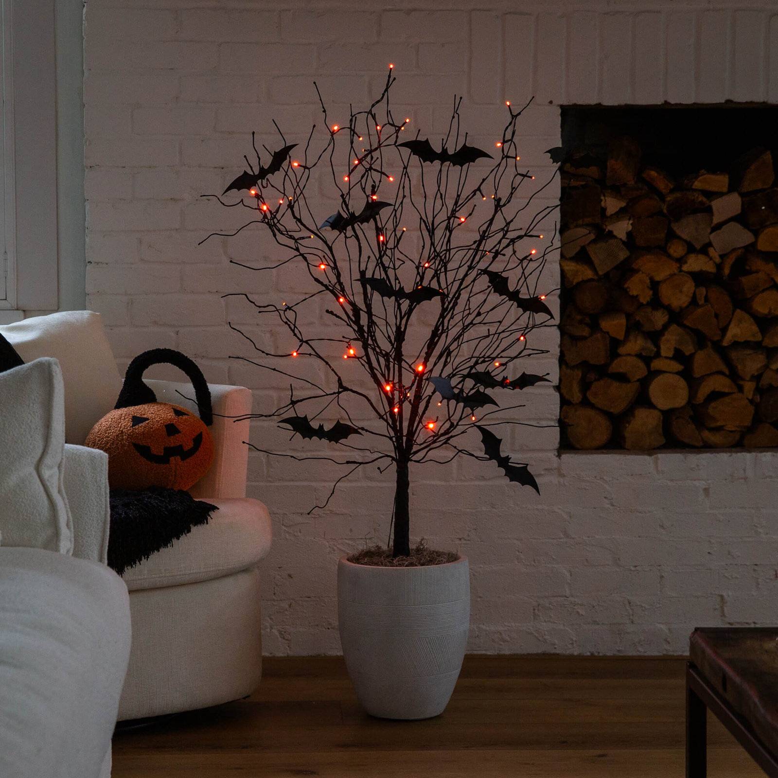 5' Pre-Lit Halloween Twig Tree with Bats, 48" H x 12" W x 12" D