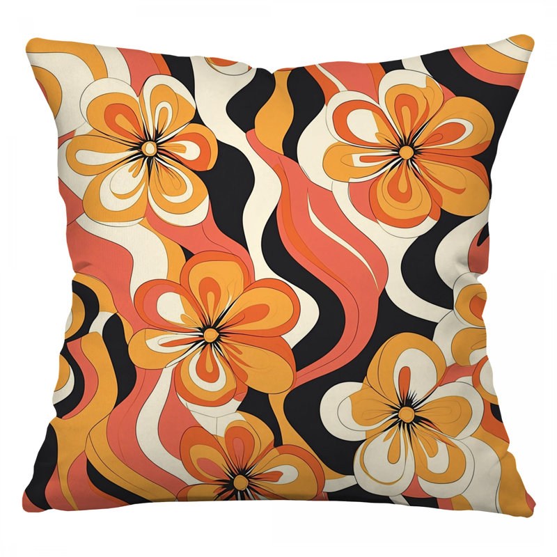 Coussin Retro Flowers, Carré 14 po