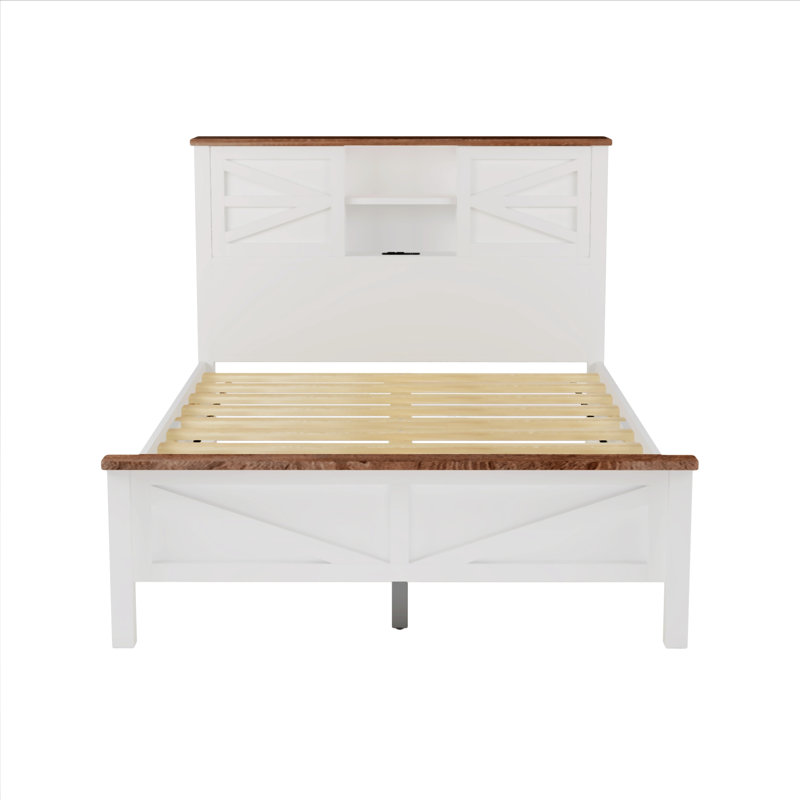 Lit plateforme Sinaida, Double, Blanc / brun