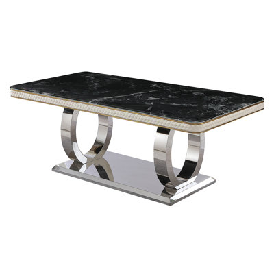 Luxury Modern Dining Table 78.7Inch Dining Table Faux Marble Dining Table Top With Dual Circle Base (Dining Table Only)