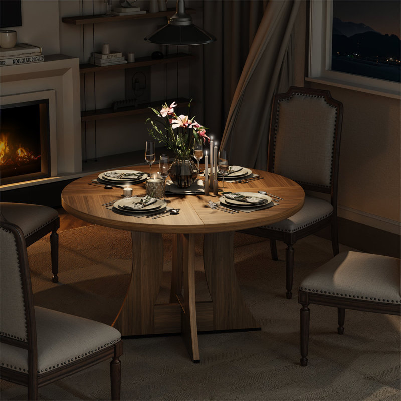Remmelt Round 47.2'' Dining table, Brown Oak