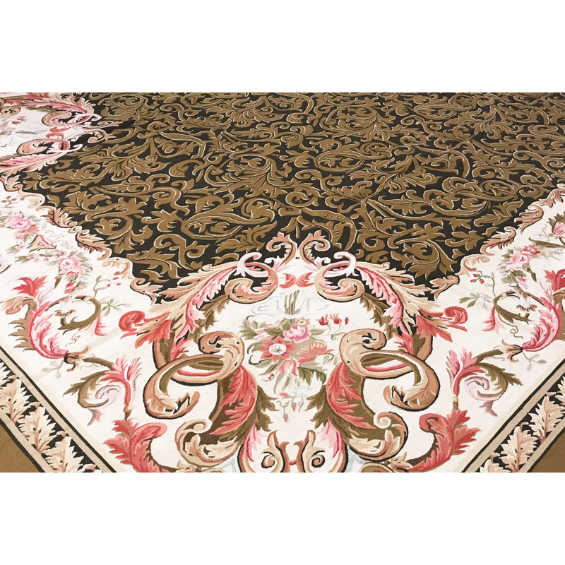Tapis brun et beige de haute qualité noué à la main