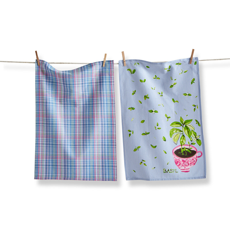 Basil Dishtowel Set 2 100% Cotton Multi 26 x 18 in Everyday