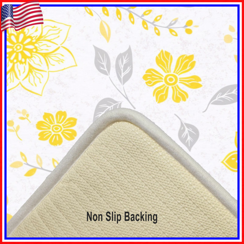 Tapis de bain à motif floral, 34 po L x 21 po L, Light Gray Light Yellow