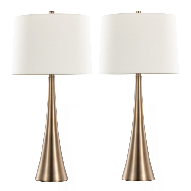 Lampe de table 29 po Diana en bronze doré mat avec abat-jour en lin blanc Diana de Grandview Gallery, Bronze