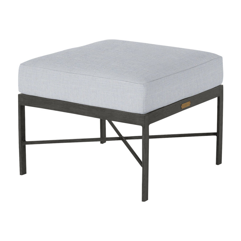 Monaco Outdoor Ottoman With Cushion, Linen Chambray, Slate Gray, No Welt