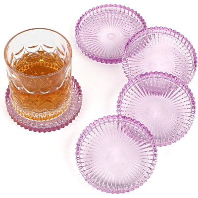 Round Purple Crystal Glass Drink Coasters (Set of 5)